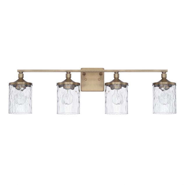Colton 4 Light Vanity in Aged Brass with Clear Water Glass Shades by Capital Lighting 128841AD-451
