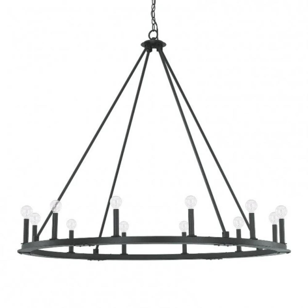 Capital Lighting Large 12 Light Pearson Circle Chandelier in Matte Black Iron 4912BI-000