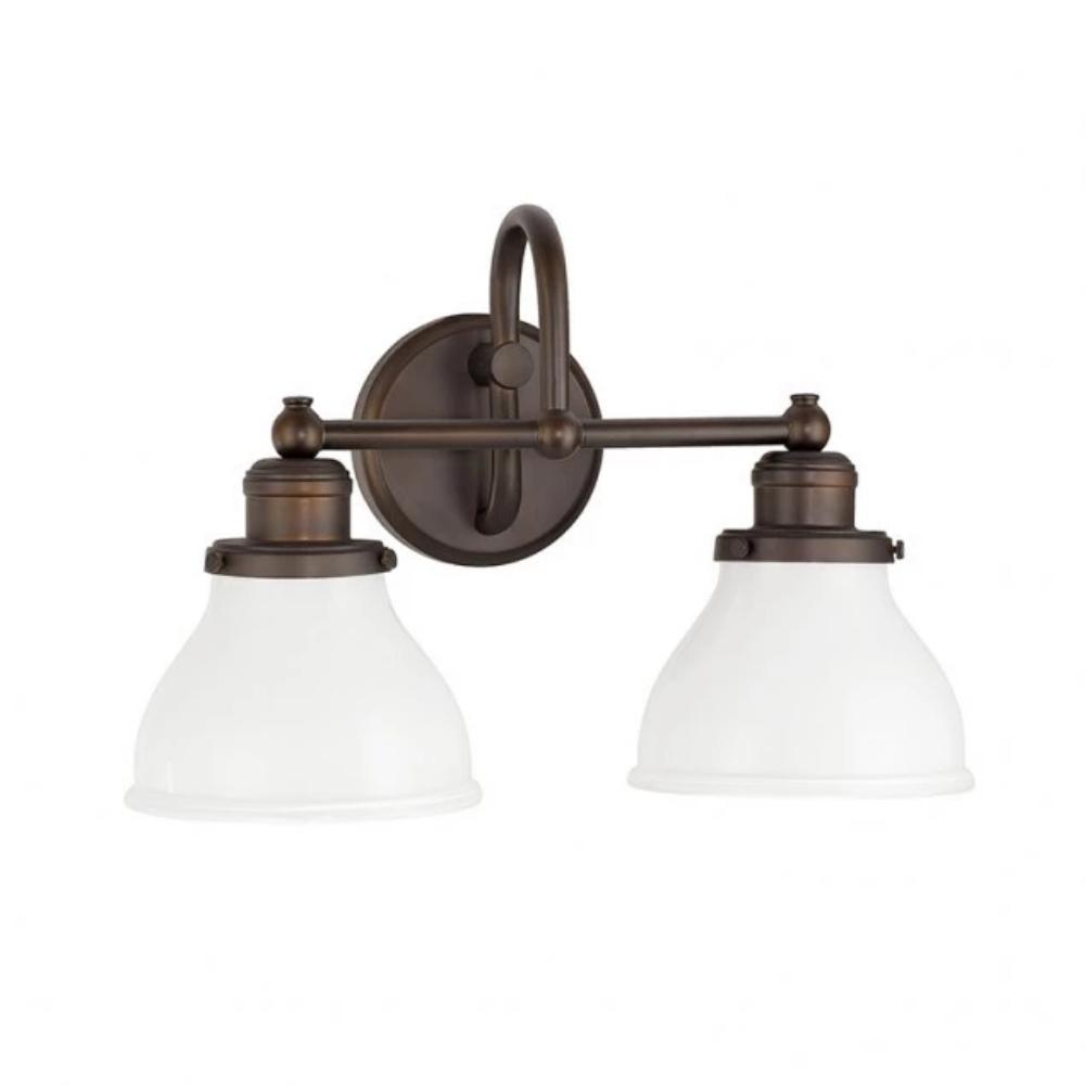 Baxter 2-Light Vanity, Burnished Brass, Milk Glass