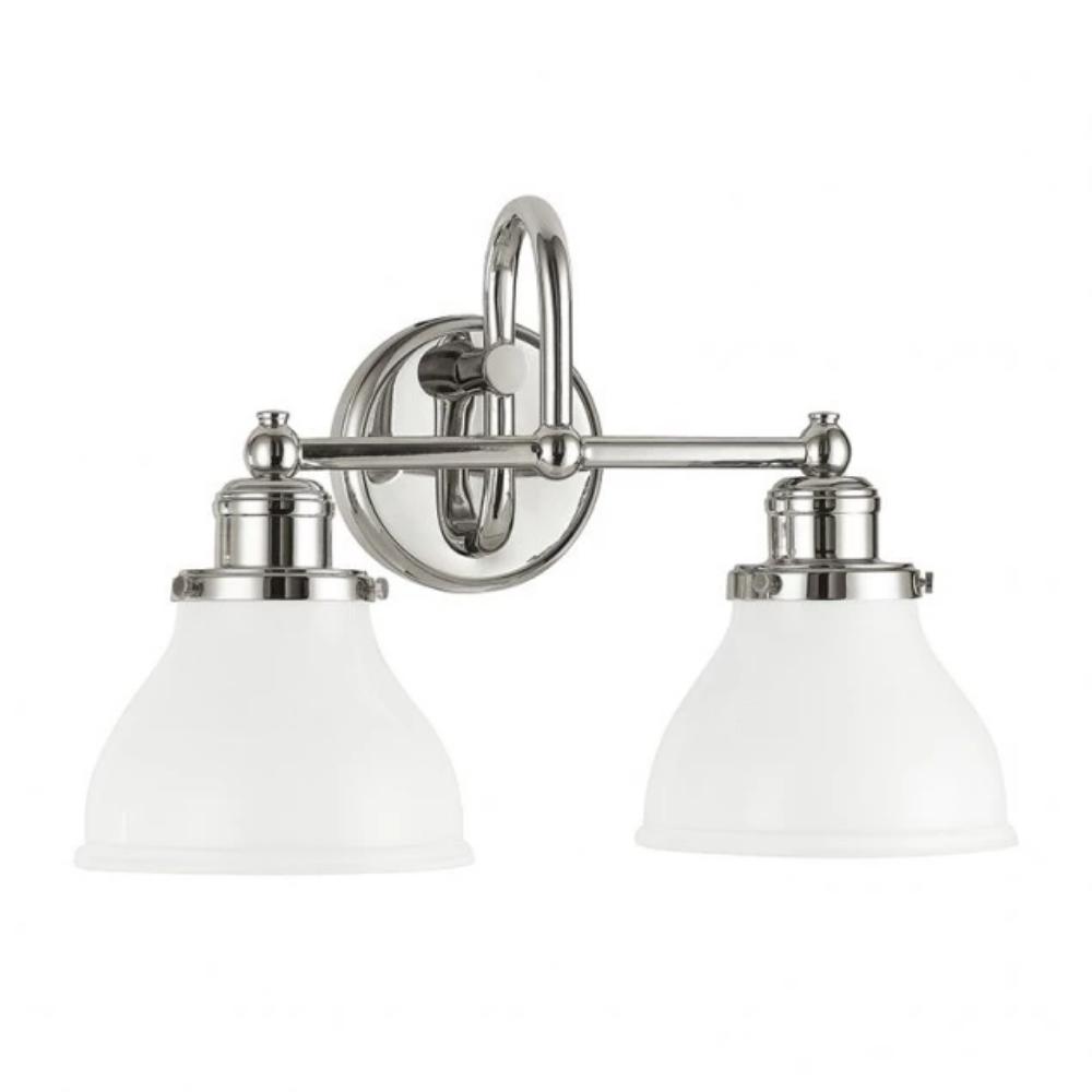 Baxter 2-Light Vanity, Polished Nickel, Milk Glass