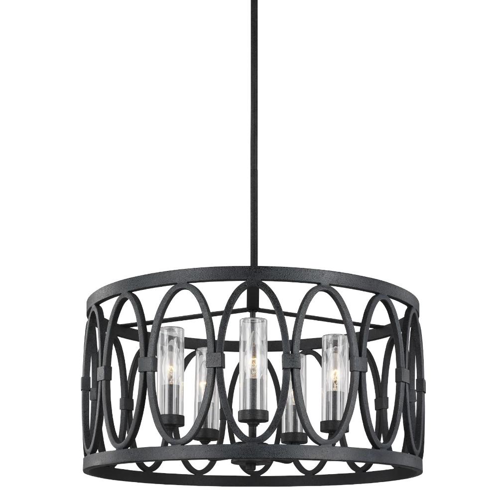 Patrice Drum Pendant, 5-Light Drum Pendant, Dark Weathered Zinc