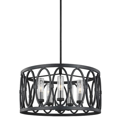 Patrice Drum Pendant, 5-Light Drum Pendant, Dark Weathered Zinc