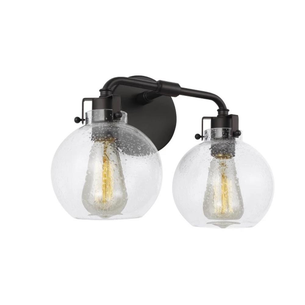 Clara Vanity, 2-Light Vanity, Oil Rubbed Bronze, Clear Seeded Glass