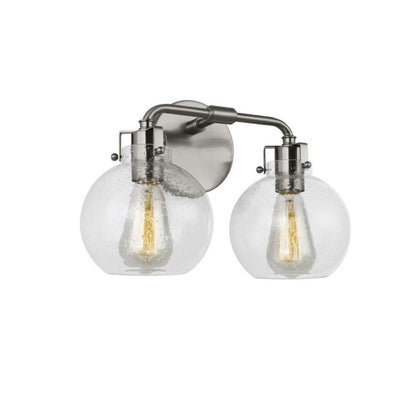 Clara Vanity, 2-Light Vanity, Satin Nickel, Clear Seeded Glass