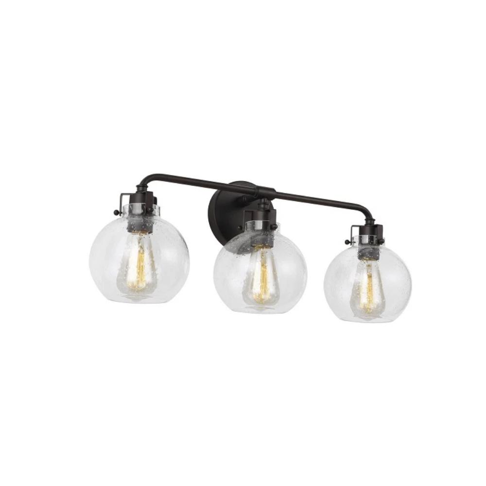 Clara Vanity, 3-Light Vanity, Oil Rubbed Bronze, Clear Seeded Glass