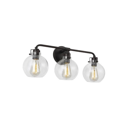 Clara Vanity, 3-Light Vanity, Oil Rubbed Bronze, Clear Seeded Glass