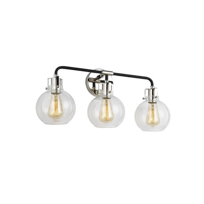 Clara Vanity, 3-Light Vanity, Polished Nickel, Textured Black, Clear Seeded Glass