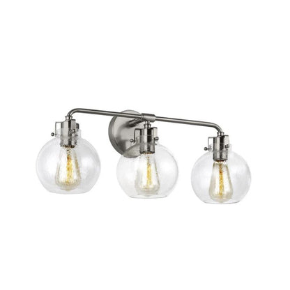 Clara Vanity, 3-Light Vanity, Satin Nickel, Clear Seeded Glass