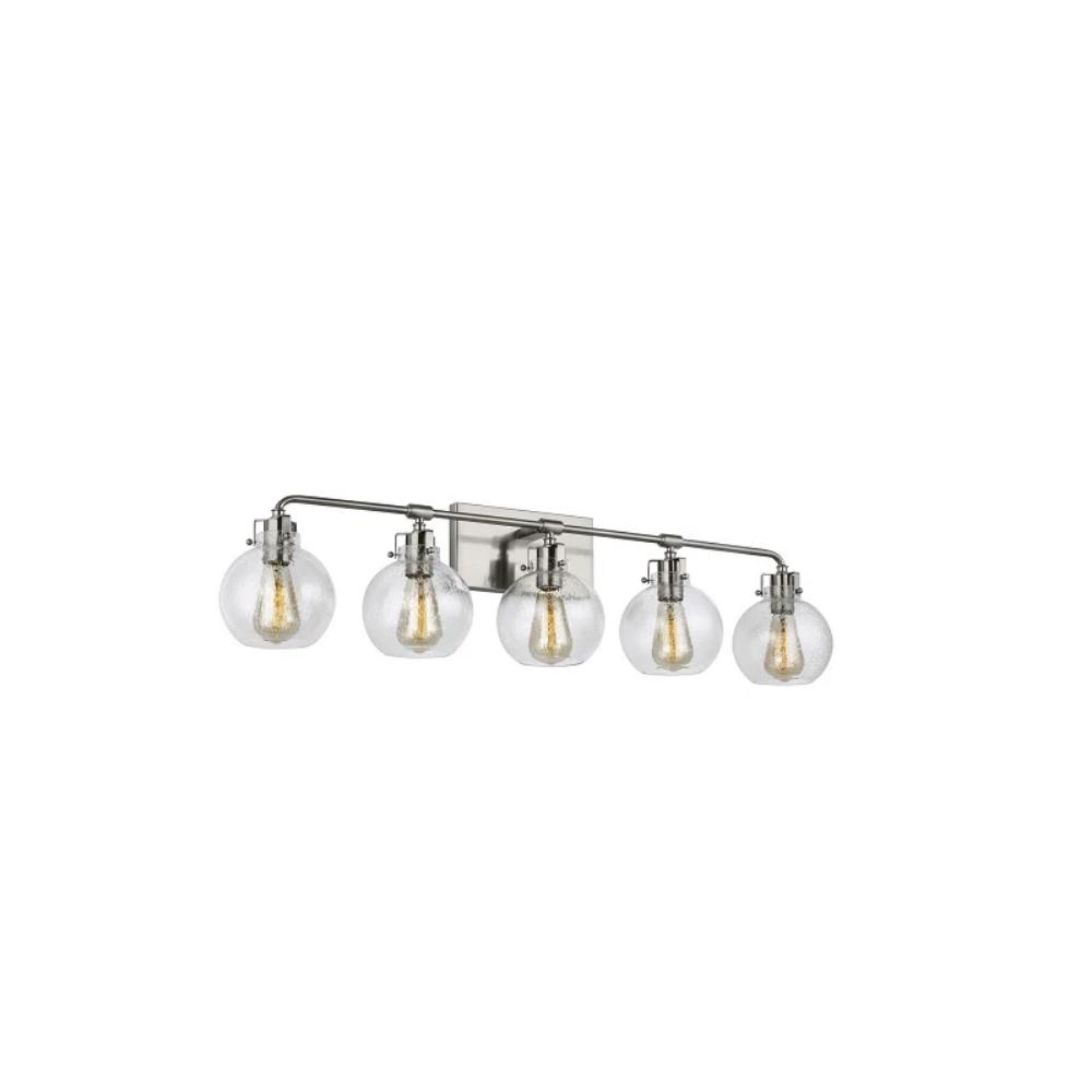 Clara Vanity, 5-Light Vanity, Satin Nickel, Clear Seeded Glass