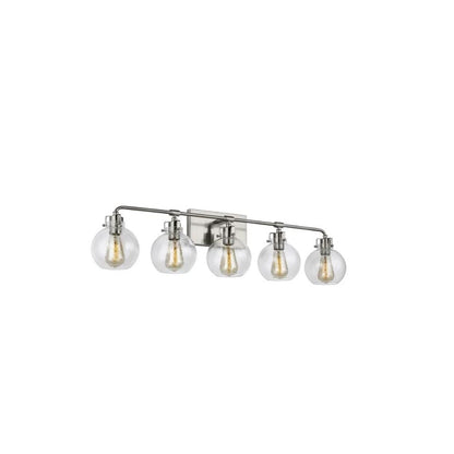 Clara Vanity, 5-Light Vanity, Satin Nickel, Clear Seeded Glass