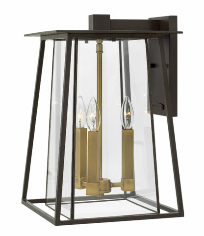 3 Light Walker Outdoor Wall Lantern in Buckeye Bronze with brass accents by Hinkley 2105KZ
