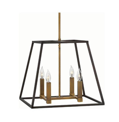 Fulton Medium Foyer by Hinkley Lighting in Bronze 3334BZ | open cage dark bronze metal lantern with Copper-Brass Accents  