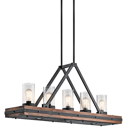 Colerne Linear Chandelier in Aurburn Stained Wood/Distressed Wood, by Kichler, 43491AUB