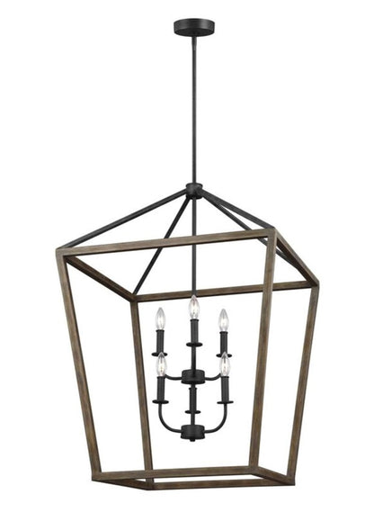 Gannet Chandelier in Weathered Oak Wood / Antique Forged Iron by Feiss, F3192/6WOW/AF