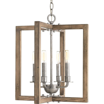 Medium Turnbury Chandelier in Distressed Pine Wood Frame and Galvanized Metal Details by Progress Lighting P4160-141