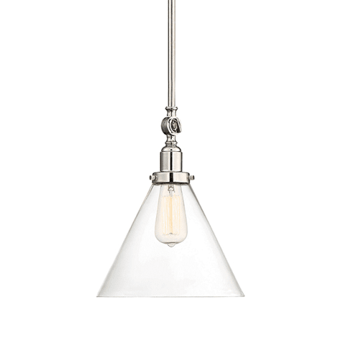 Drake Pendant by Savoy House in Polished Nickel with clear glass cone shade 7-9132-1-109