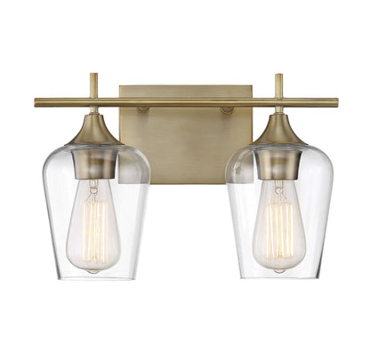 Octave 2 Light Vanity in Warm Brass with Clear Glass Shades by Savoy House 8-4030-2-322
