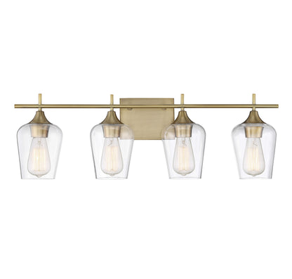 Octave 4 Light Vanity in Warm Brass with Clear Glass Shades by Savoy House 8-4030-4-322