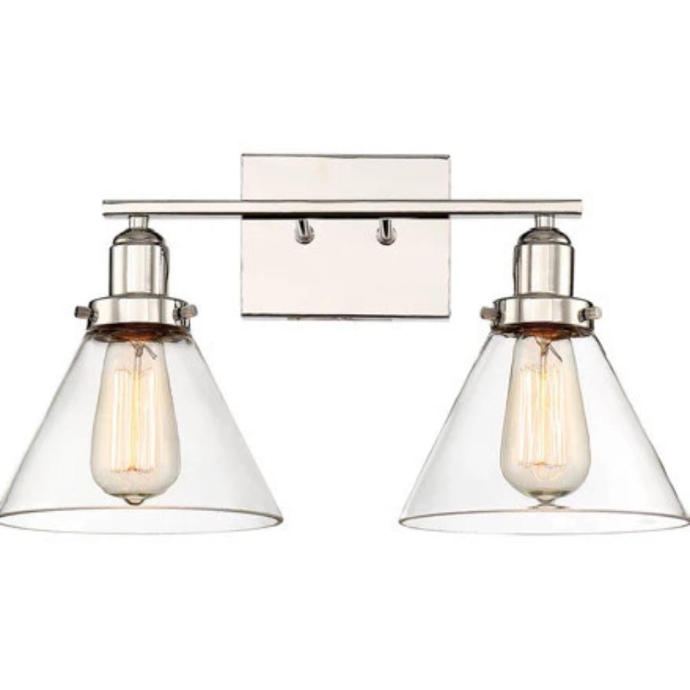 Savoy House 2 Light Drake Vanity in Polished Nickel with Clear Cone Shaped Glass Shades 8-9130-2-109