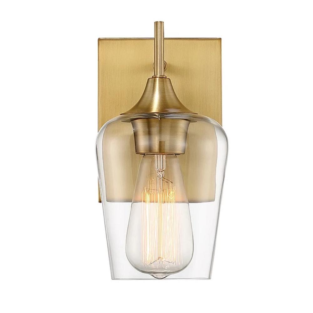 Octave 1 Light Vanity in Warm Brass with Clear Glass Shade by Savoy House 9-4030-1-322