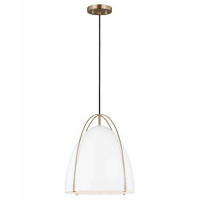 Chantel Matte White Pendant, Pendant, Satin Brass