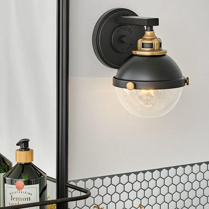 Drew Sconce, Sconce, Black with Heritage Brass Accents