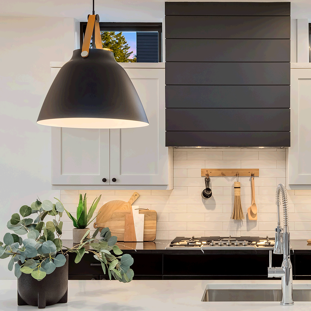 Luca 1-Light Pendant, Pendant, Tan Leather Black